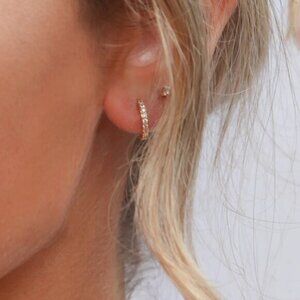 Gold Waterproof Pave Huggie Earrings Zirconia Hoop Earrings Everyday Jewelry